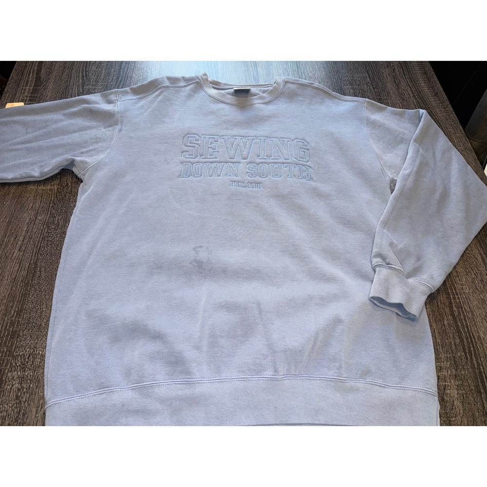 Sewing Down South Comfort Colors Sweatshirt Blue XL Embroidered Flaw